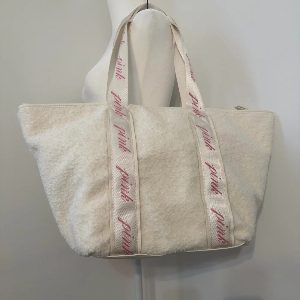 Victorias Secret White Ivory Sherpa Fur Tote Purse